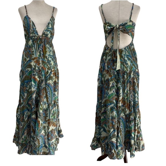 House of Harlow 1960 Maxi Dress Tiered Ruffle Cut Out Multi Floral Size Small